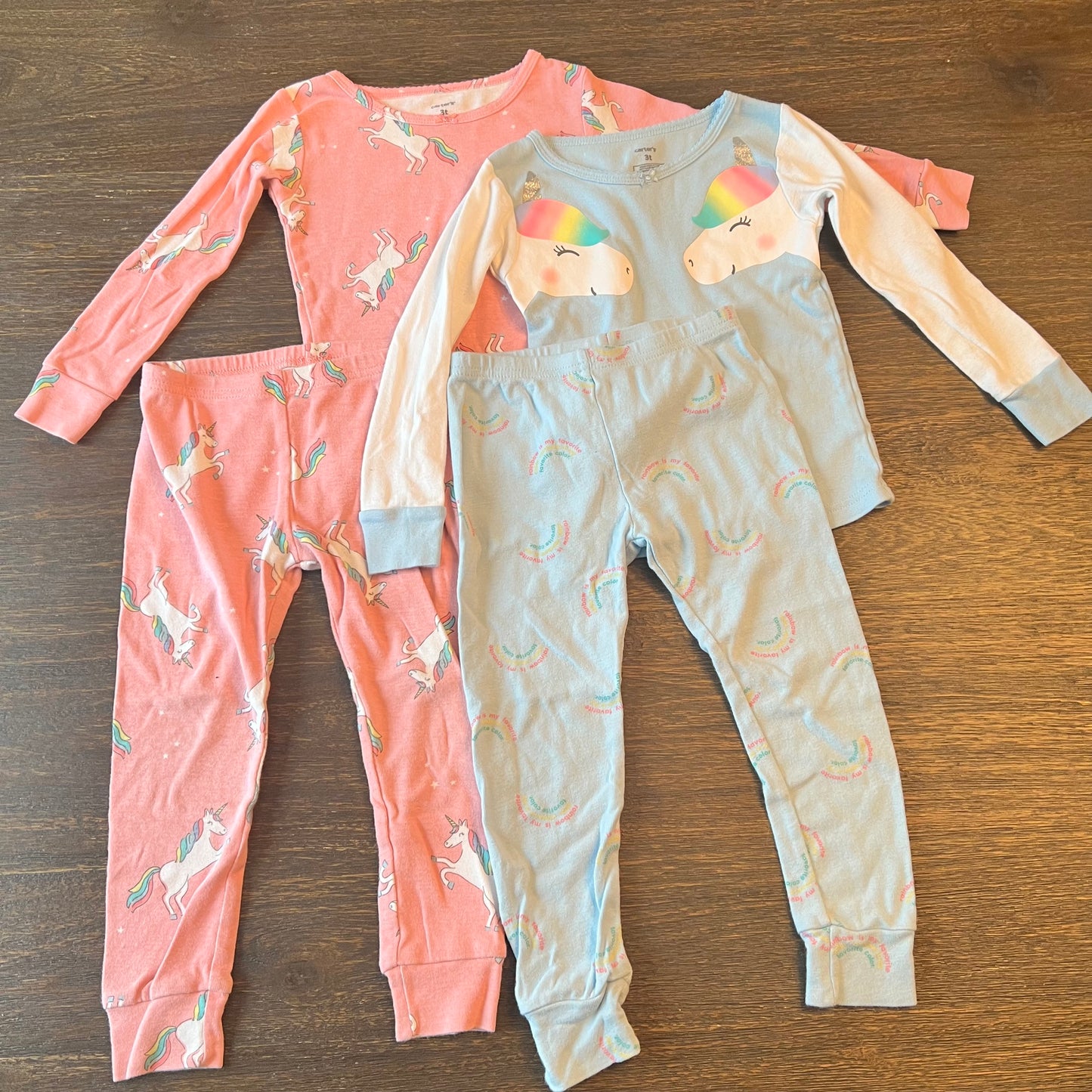 #5 Carters Set of Two Unicorn Rainbow Long Sleeve Pajamas, Girls 3t