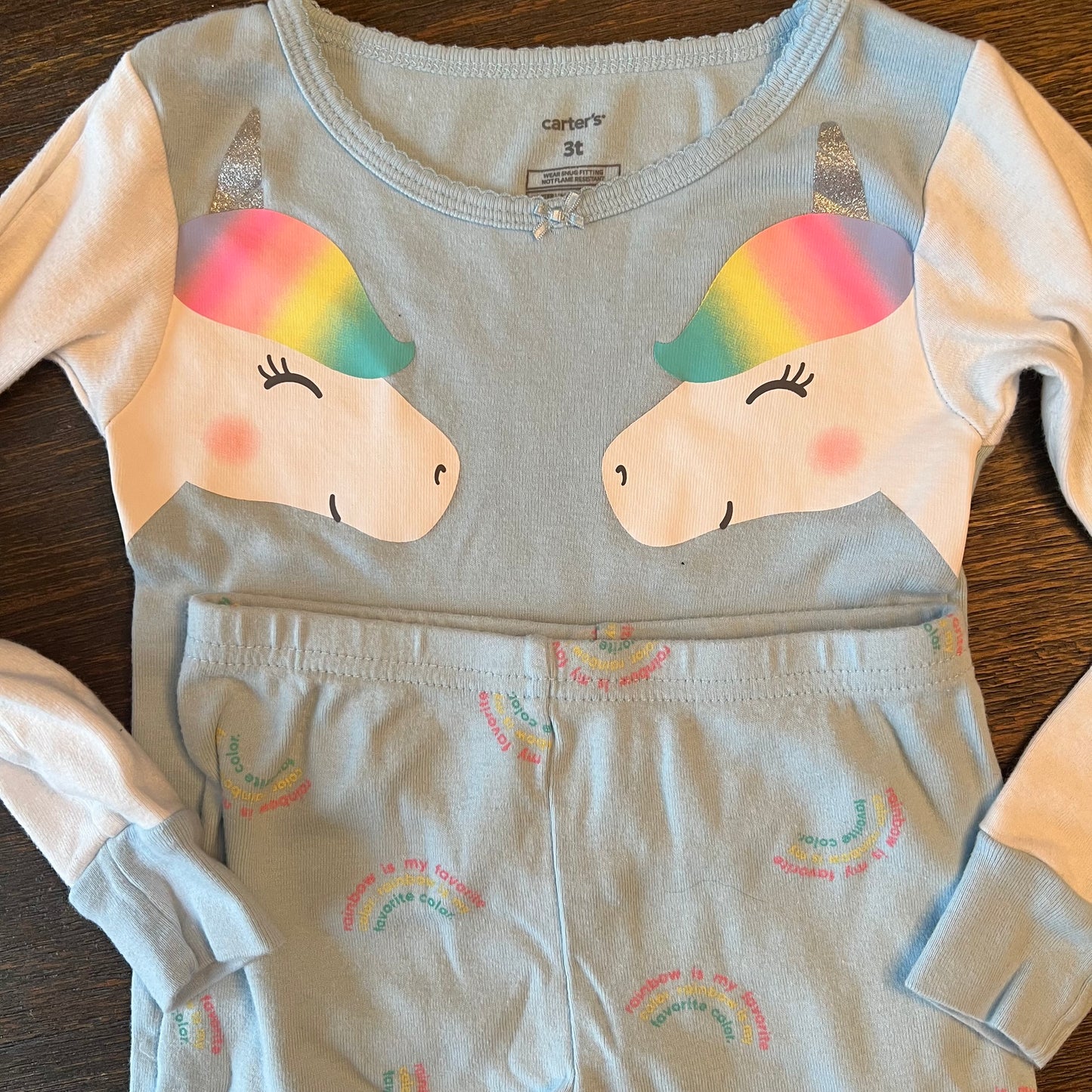 #5 Carters Set of Two Unicorn Rainbow Long Sleeve Pajamas, Girls 3t