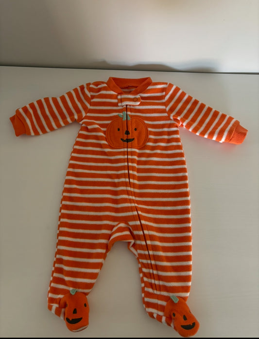 Seller #195 - Carter’s Orange and White Striped Pumpkin Fleece Sleeper - Size Newborn