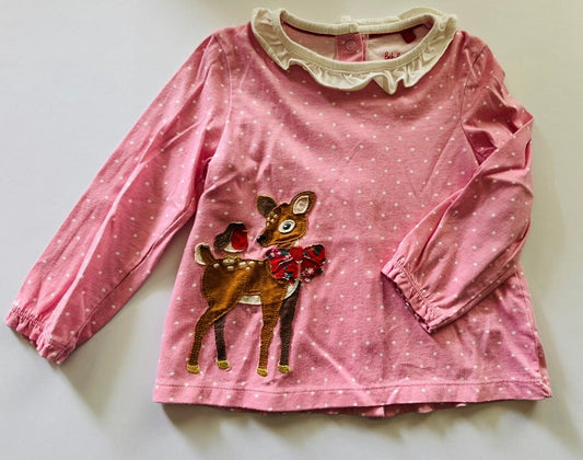 # 92 Girls 3/4 NWOT BODEN pink reindeer long sleeve winter top