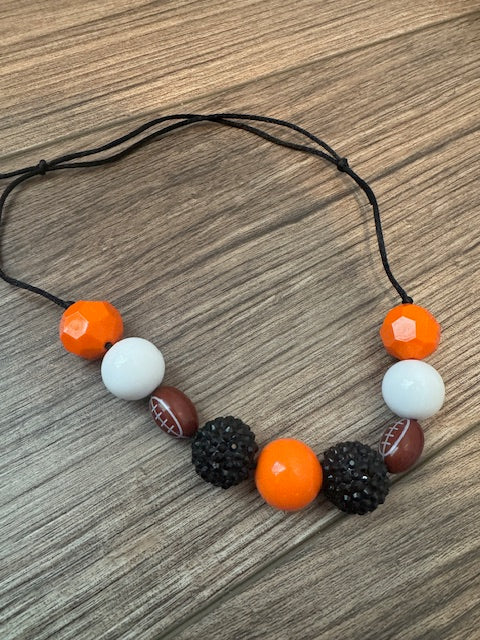 Seller #22 - Orange & black football jumbo bead necklace - LIKE NEW