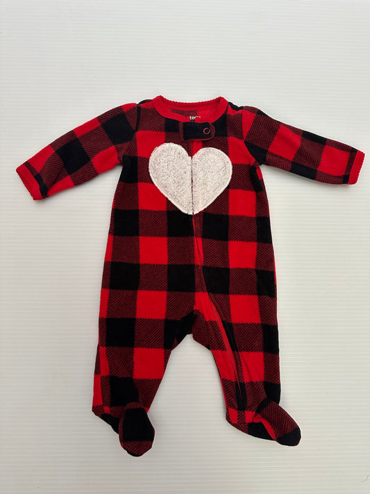 Seller #168 Carters Girls NB Red Buffalo Check Heart Fleece Footed Pajamas