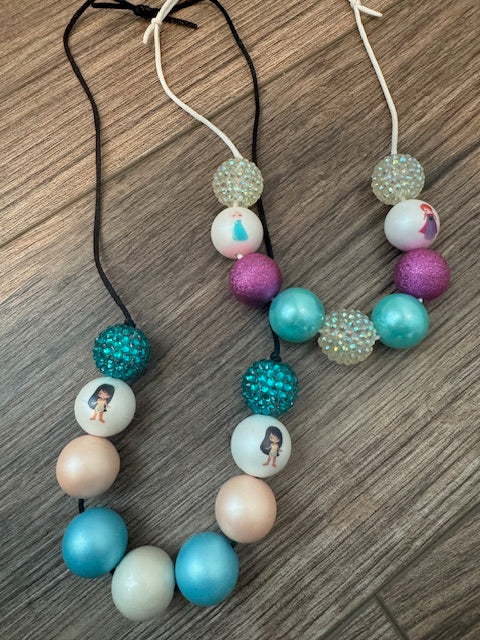 Seller #22 - Frozen & Pocahontas adjustable jumbo bead necklaces - NWOT