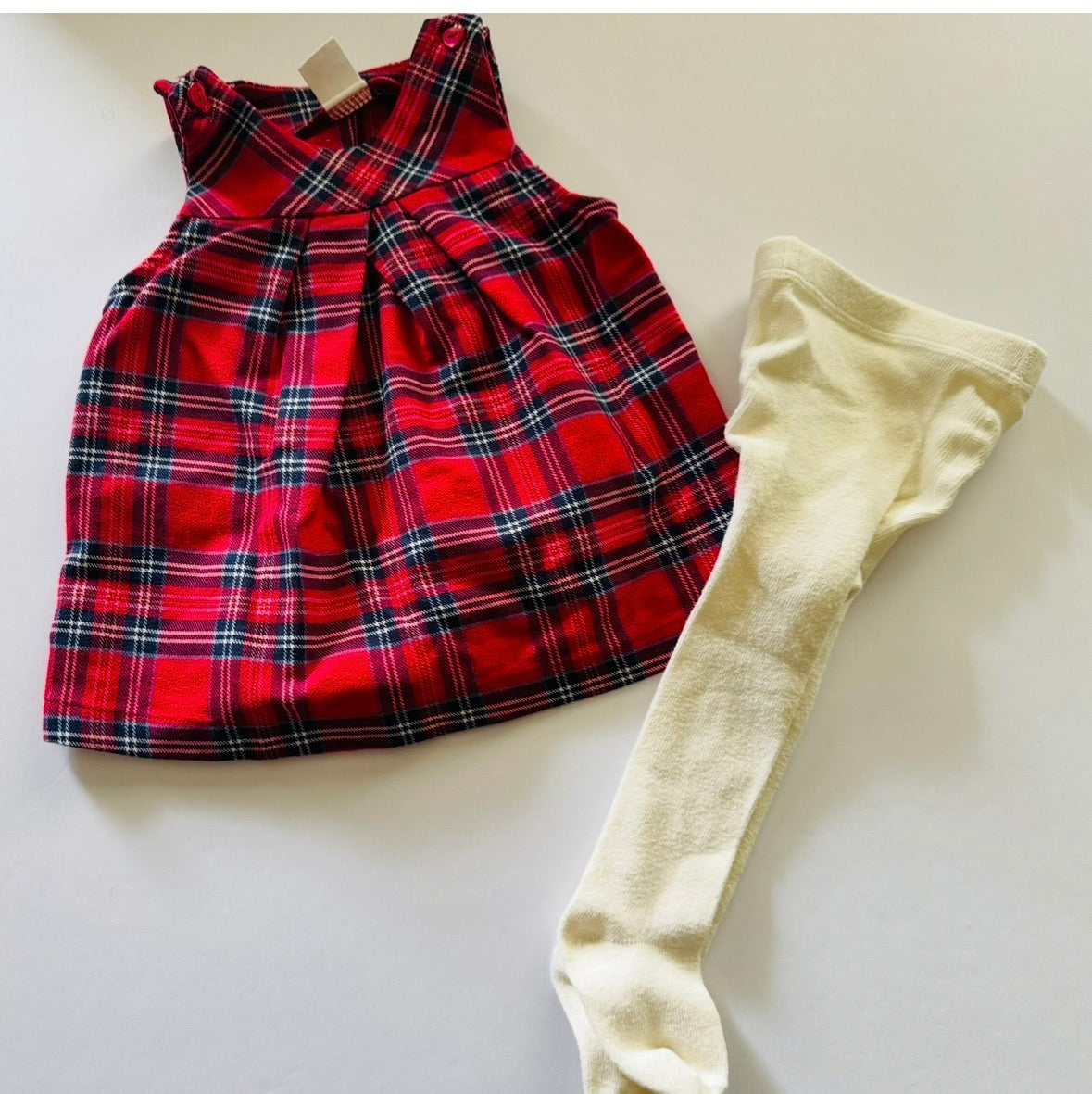#92 girls red holiday dress 2-4 month white tights 3-6 month