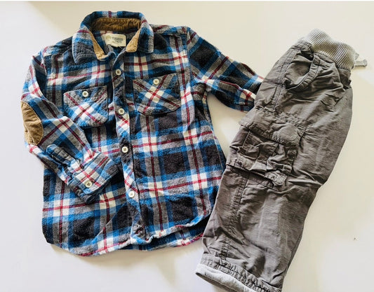 REDUCED #92 Boys 3t  Tucker and Tate flannel top and lined long winter outfit