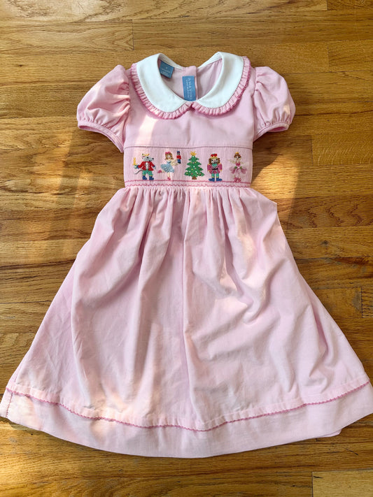 #104 Ana Vini size 6 hand smocked embroidered Nutcracker pink corduroy dress, wore once
