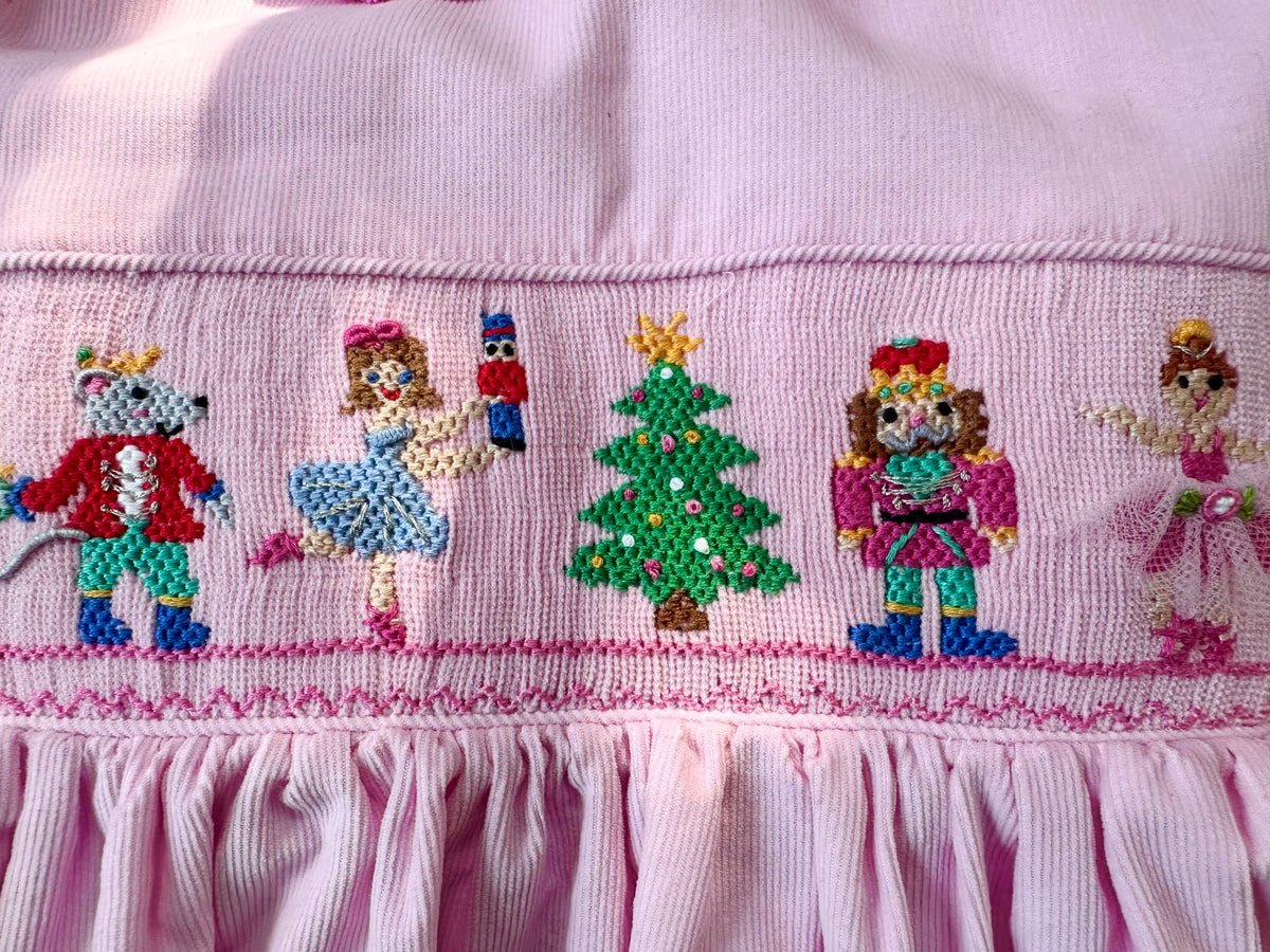 #104 Ana Vini size 6 hand smocked embroidered Nutcracker pink corduroy dress, wore once