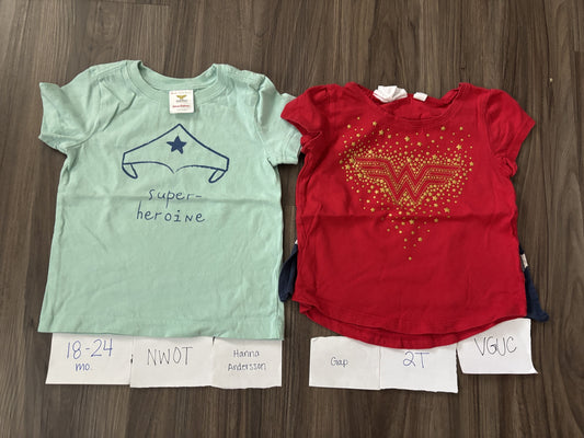 #138 - 18-24 Mo & 2T Wonder Woman TShirt Bundle (Hanna Andersson and Gap) NWOT and VGUC