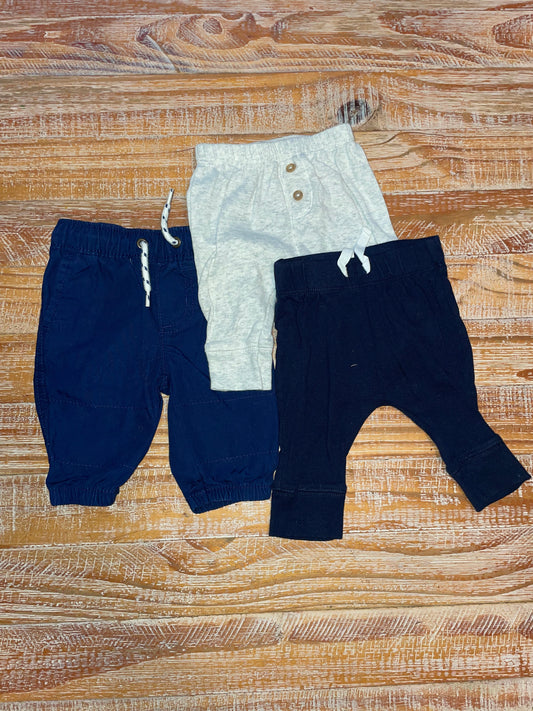 Seller #3 Carter’s Boys 3 mos pants Navy cargo, black with drawstring and gray with buttons   (three)
