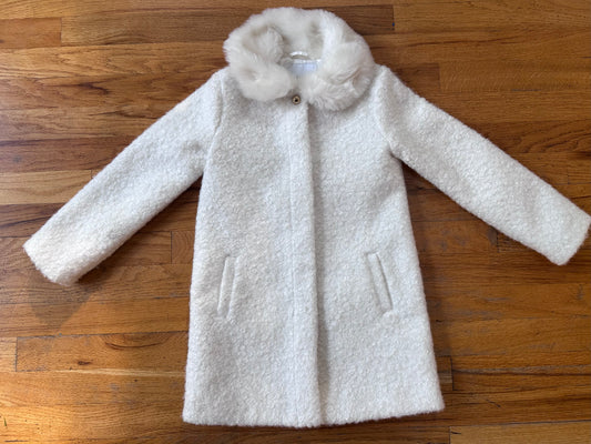 #104 Janie and Jack size 5/6 off white/ivory faux fur collared coat
