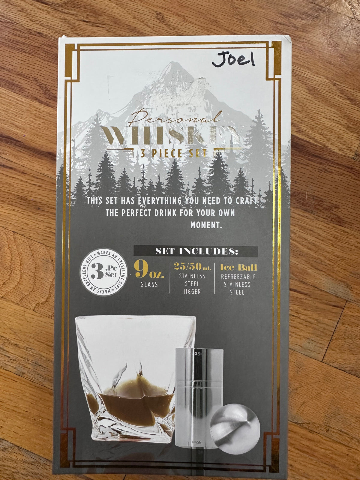 #104 NIB Drink maker set ( glass, jigger, stainless steel ice ball)