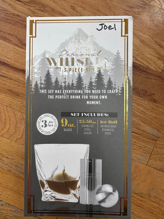 #104 NIB Drink maker set ( glass, jigger, stainless steel ice ball)
