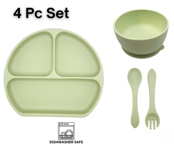 #42 Plate, Bowl and Silverware Set - Green