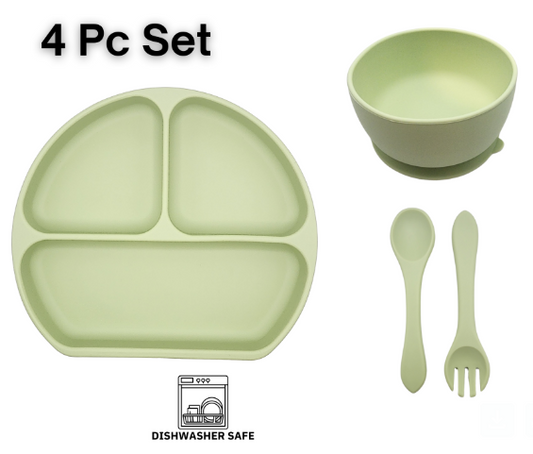 #42 Plate, Bowl and Silverware Set - Green