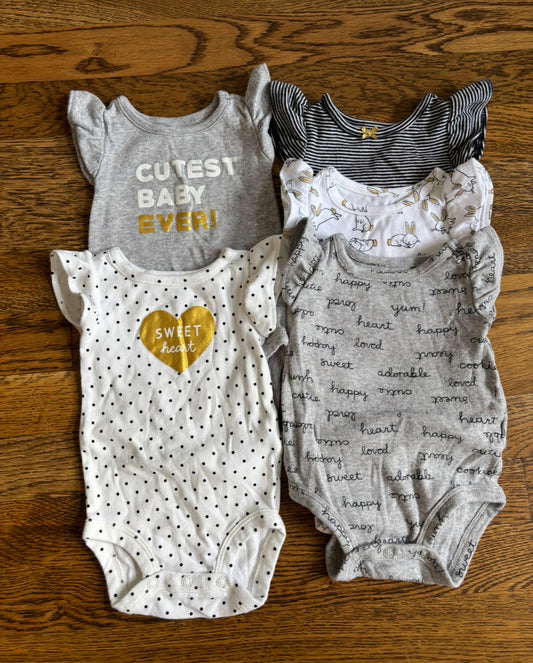 Seller #195 - *REDUCED* Carter's Baby Girls 5 Pack Flutter Sleeves Bodysuits - Size 3 Months