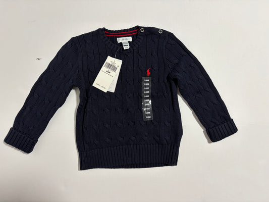 #27 Boys 24m Polo Ralph Lauren navy cable knit sweater NWT