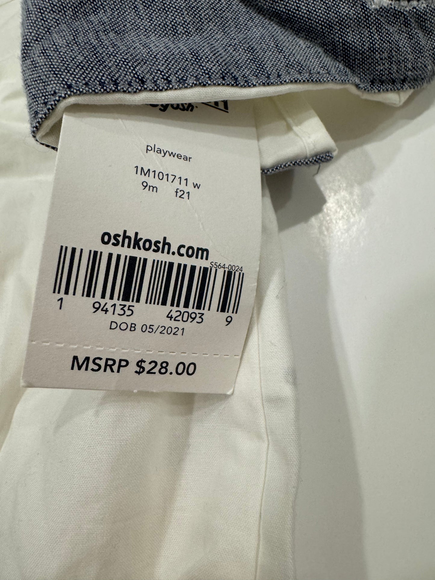 #38 NWT Baby B’gosh 9 Months Boys White Button Down Collared Onesie