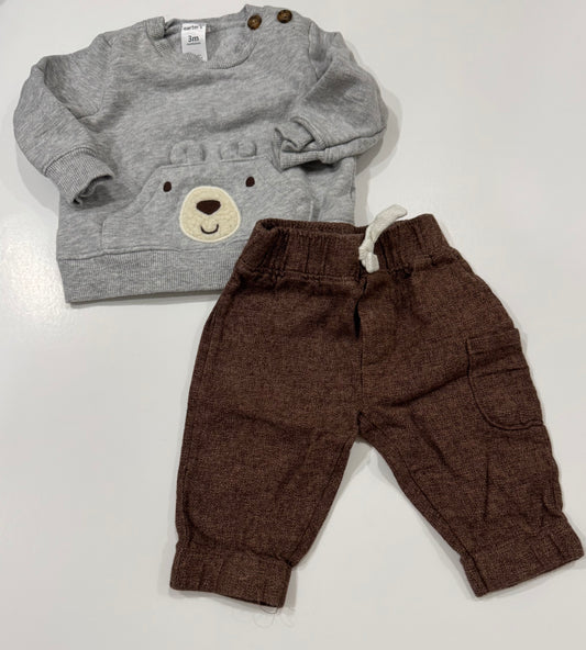 #38 Carter’s 3 Months Boys Bear Sweatshirt with Brown Pants Outfit
