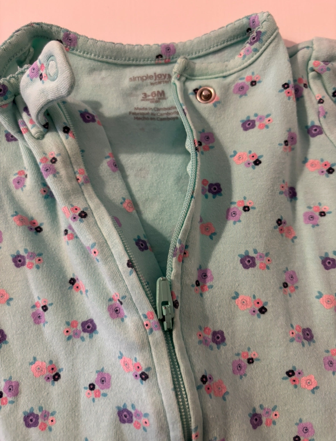 Seller #195 - Carter’s Baby Girls Teal Flower Print Sleep N Play - Size 3-6 Months