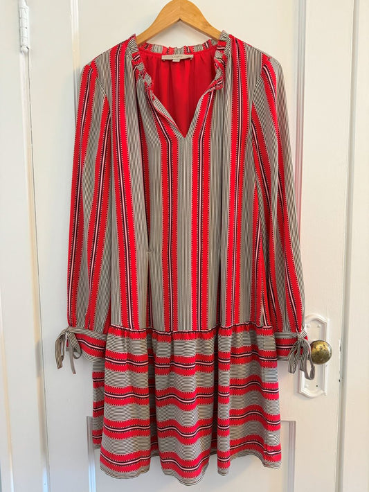 Red Striped Drop Waist Long Sleeve Dress, Women's MT