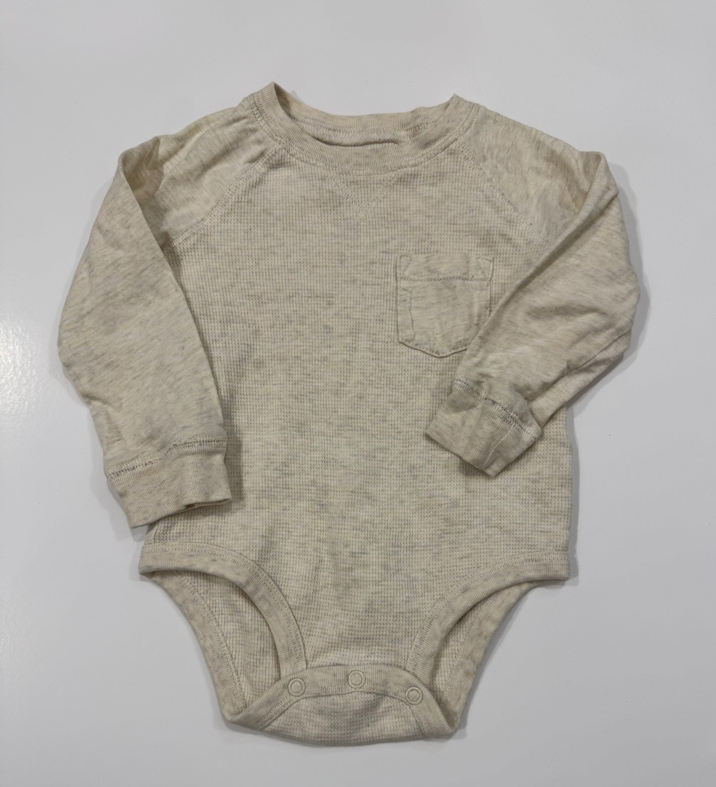 #38 Oshkosh 12 Months Boys Waffle Long Sleeve Off White Onesie