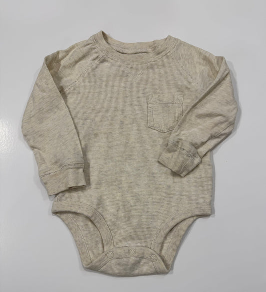 #38 Oshkosh 12 Months Boys Waffle Long Sleeve Off White Onesie