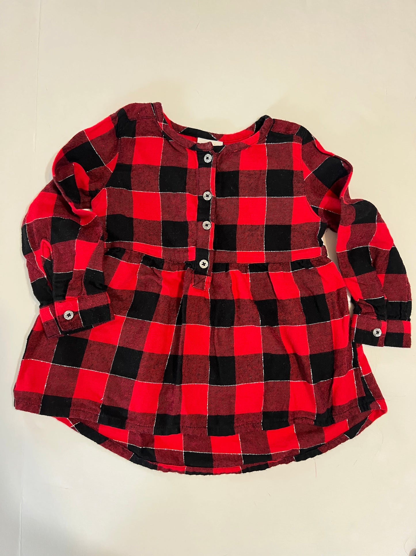 #78 girls 3T jumping beans buffalo plaid top with sparkle buttons