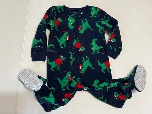 #78 boys 2T carters santa dino fleece sleeper