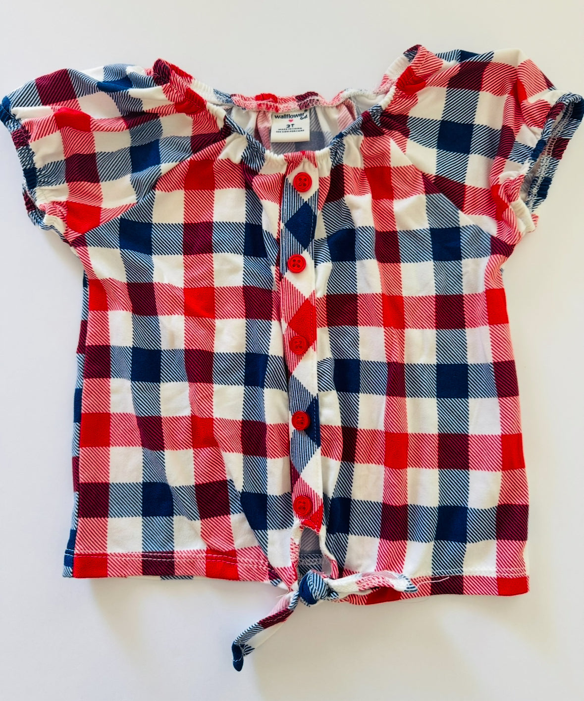 REDUCED # 92 Girls 3 t  New wallflower gingham red white blue summer top