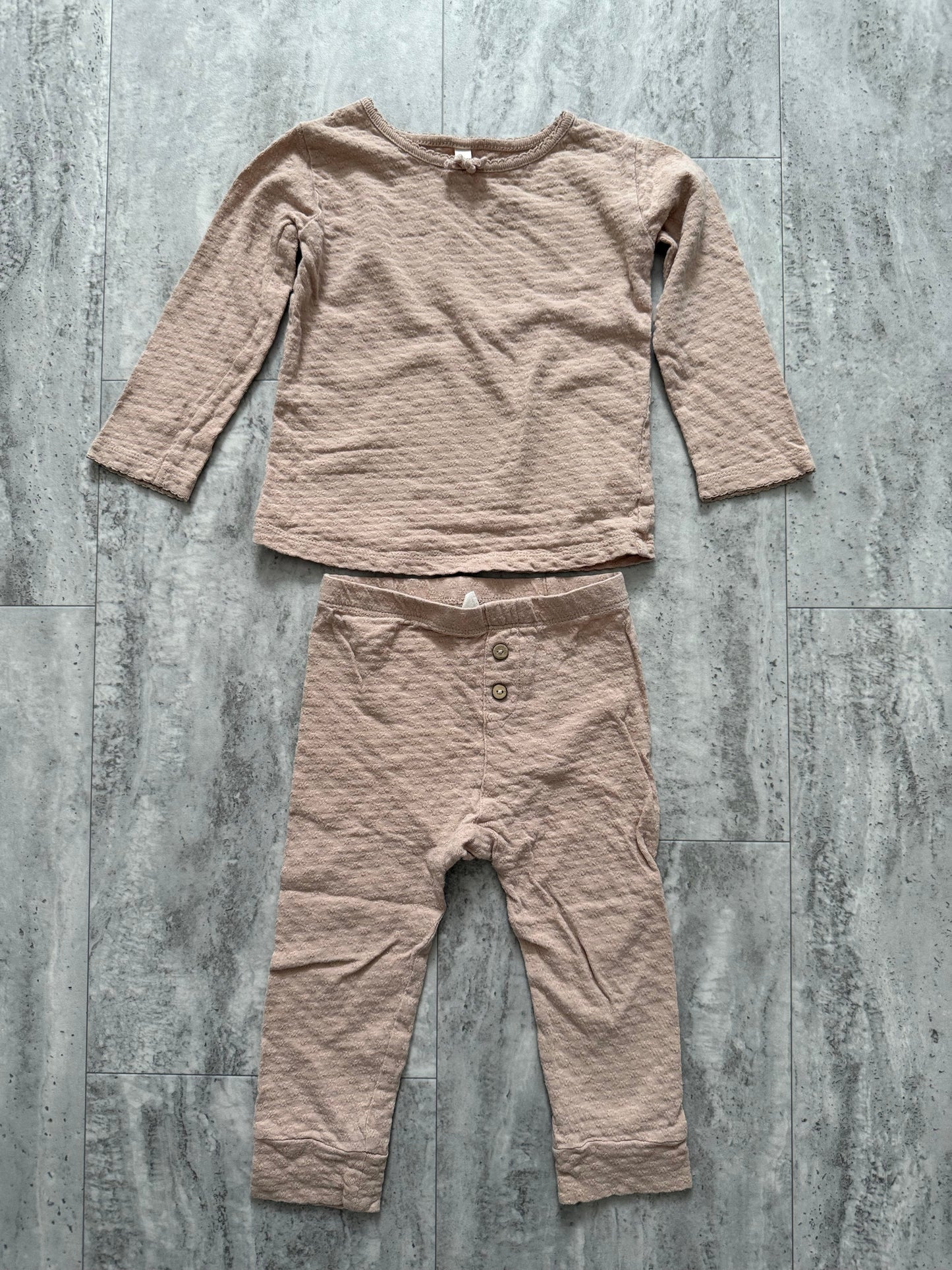 #173-Quincy Mae toddler girl pointelle set in brown 18-24m