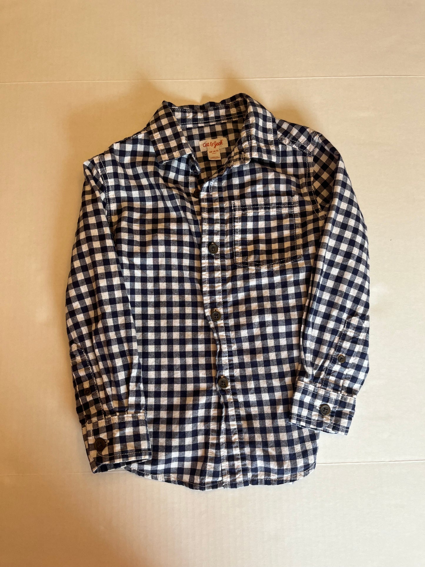 Seller 148 VGUC Cat and Jack navy/white button down boys size xs (4/5)