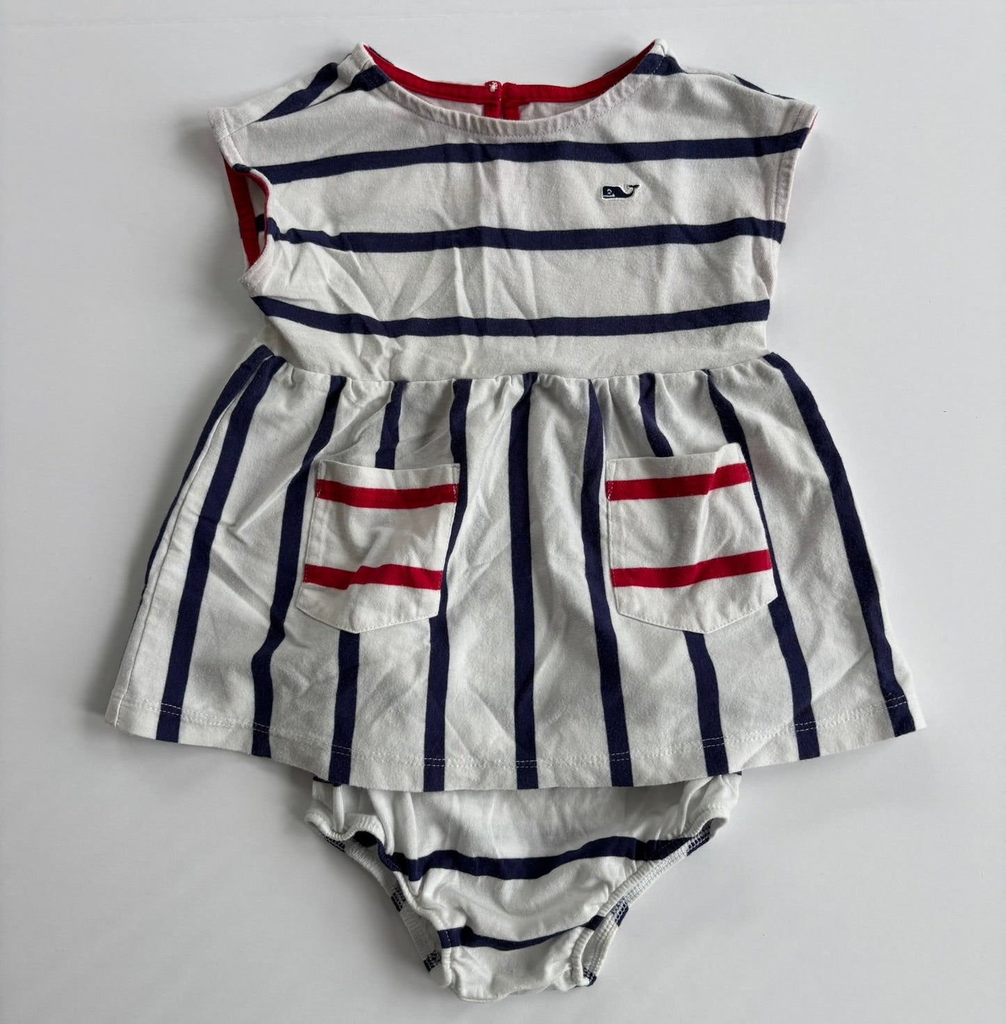 #84 REDUCED Vineyard Vines Target White Blue and Red Striped Dress Girls Size 3-6 months