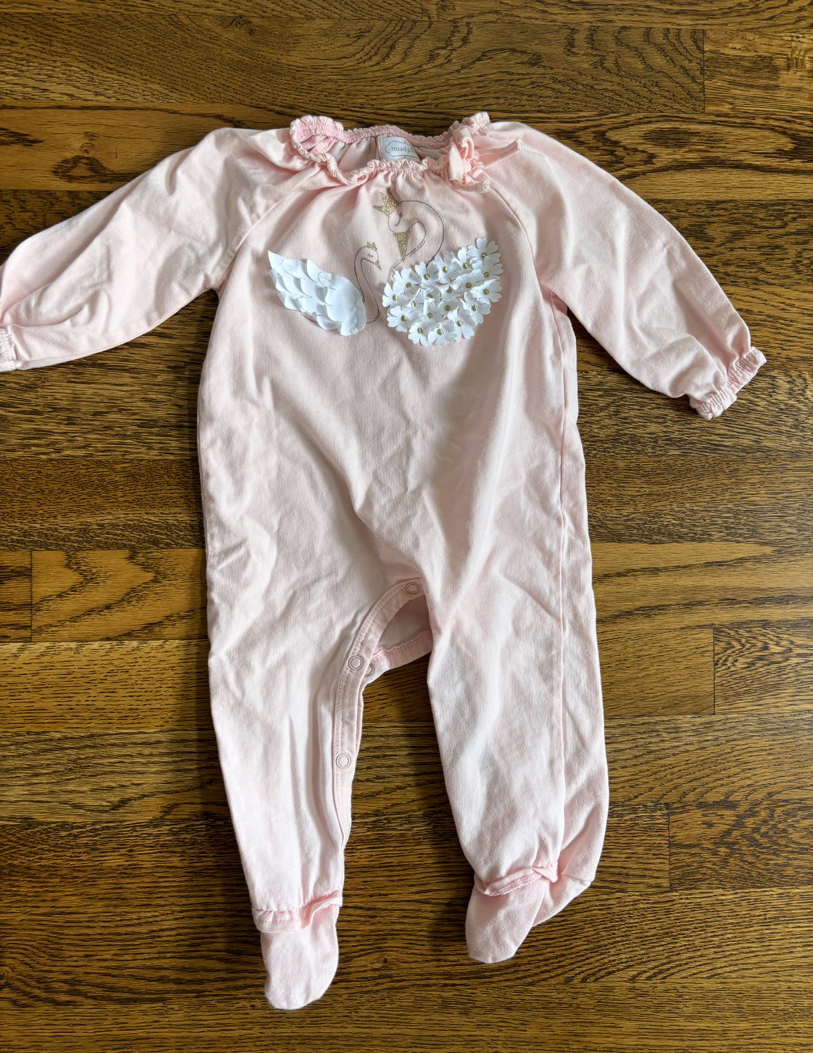 Seller #195 - *REDUCED* Mud Pie Baby Girls Long Sleeve Swan Footie Coverall - Size 3-6 Months