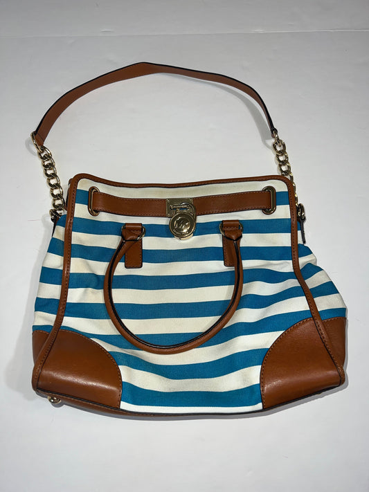 #78 Michael Kors blue and white striped purse REDUCED
