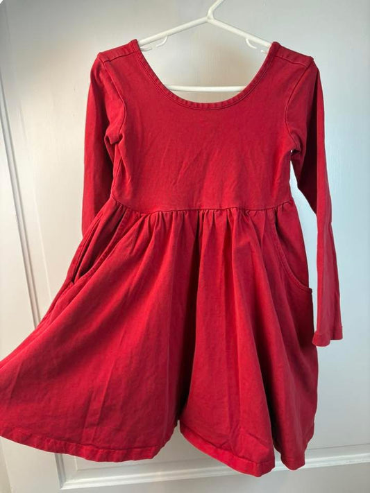 Seller 189 Girls Size 5 Hanna Andersson Long Sleeve Red Skater Dress with Pockets GUC