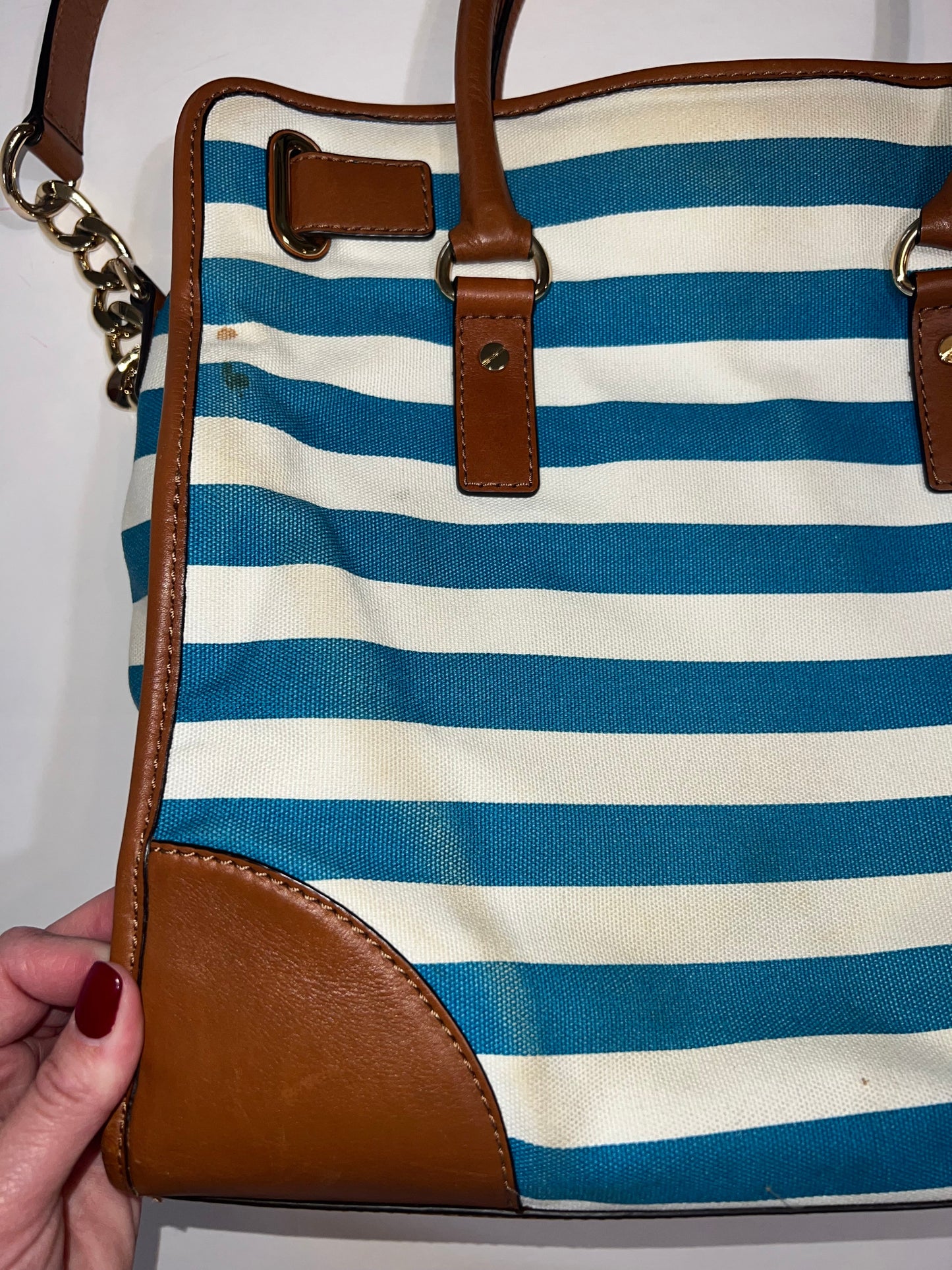 #78 Michael Kors blue and white striped purse REDUCED