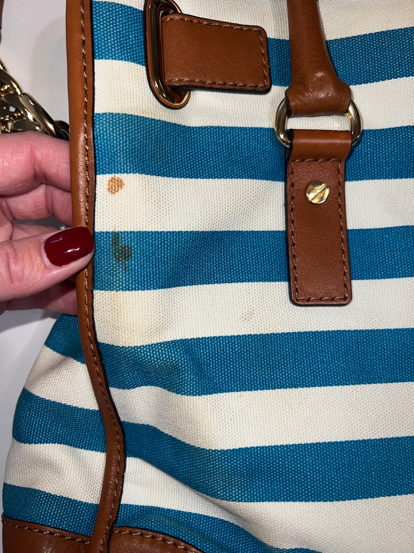 #78 Michael Kors blue and white striped purse REDUCED