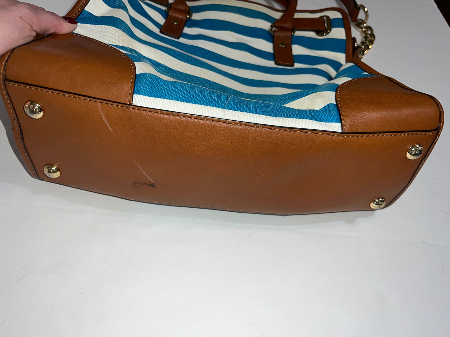 #78 Michael Kors blue and white striped purse REDUCED