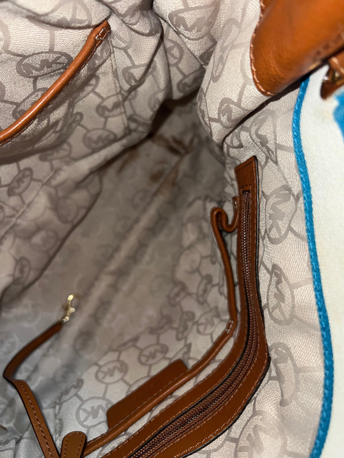 #78 Michael Kors blue and white striped purse REDUCED