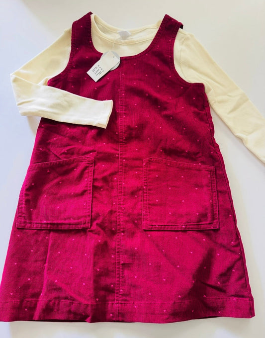 REDUCED #92 girls 4 t NEW GAP maroon heart corduroy jumper with white long sleeve shirt