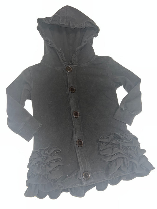 #78 girls 3T boutique black ruffle button down jacket with hood