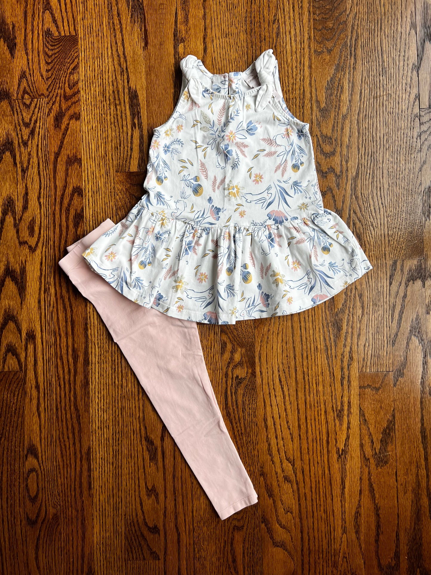 Seller #115 - Boutique Brand Girls 3T Spring Set, Dressy Floral Bunny Tank Top & Pink Leggings, GUC