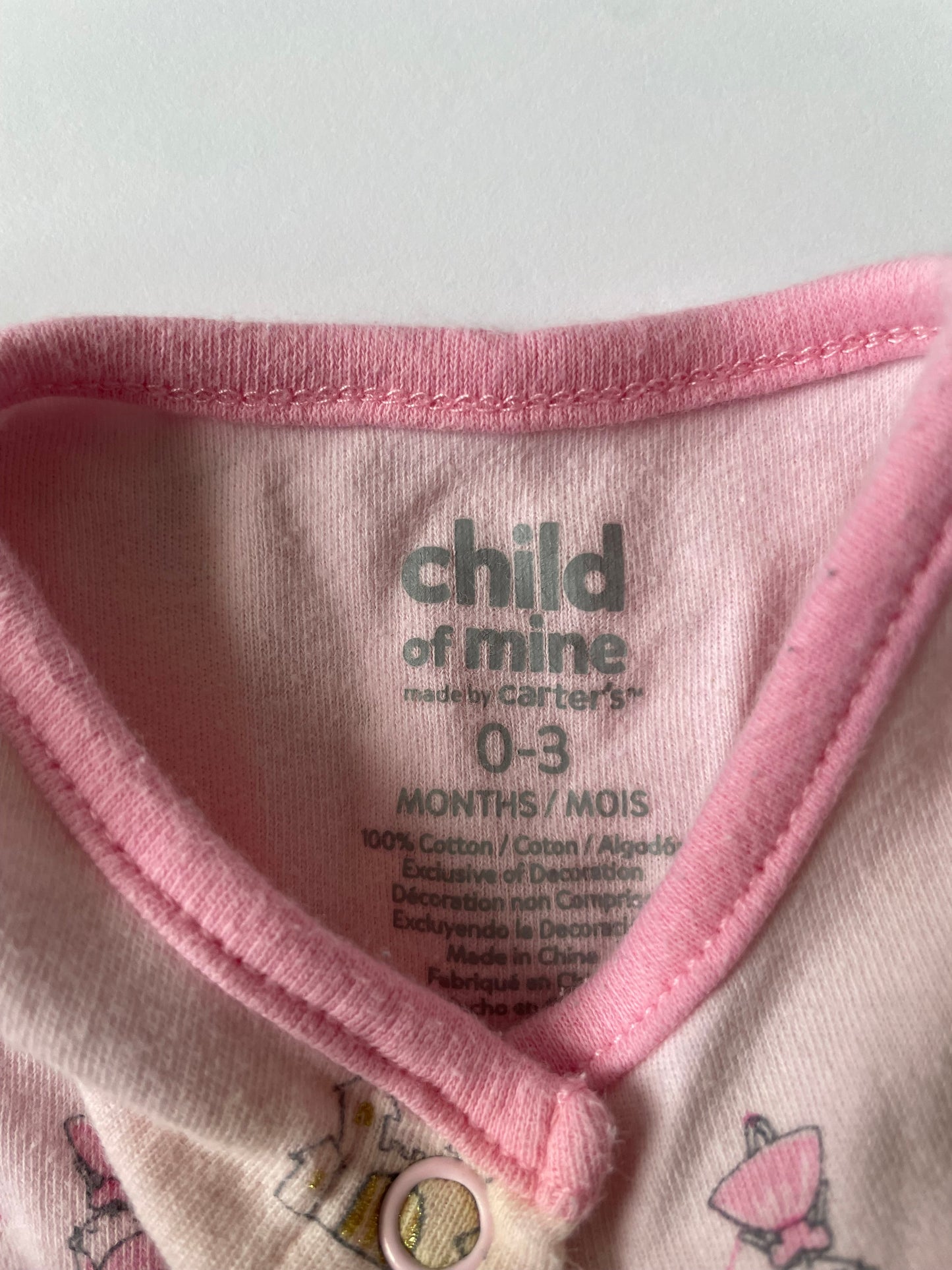#3 Carters pink princess footed pajamas girls size 0-3 month