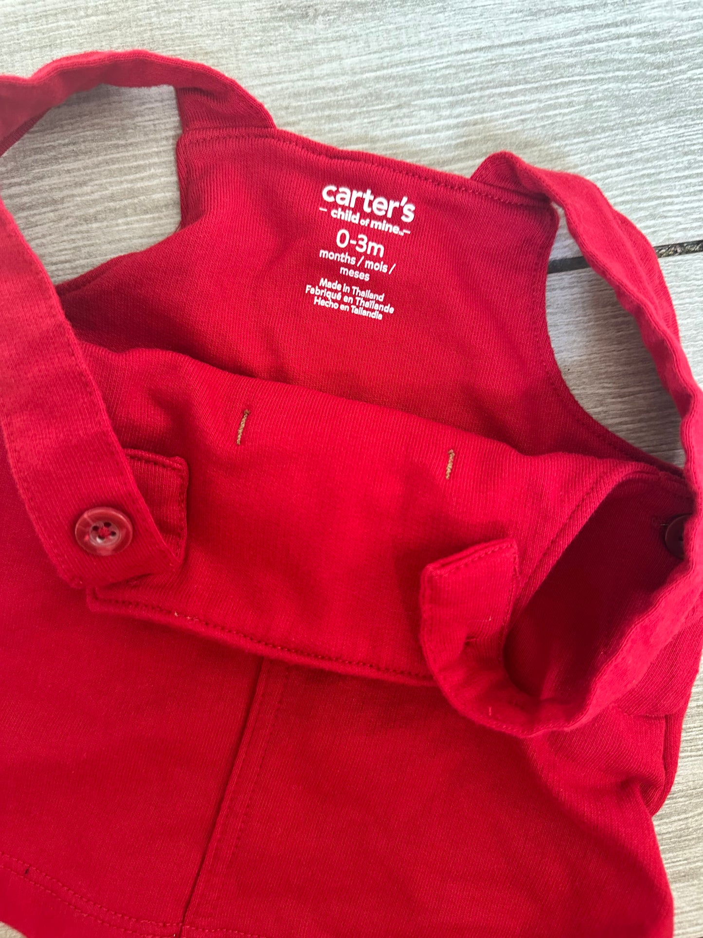 #111 Carters Reindeer Red Overall Dress 0-3 Month