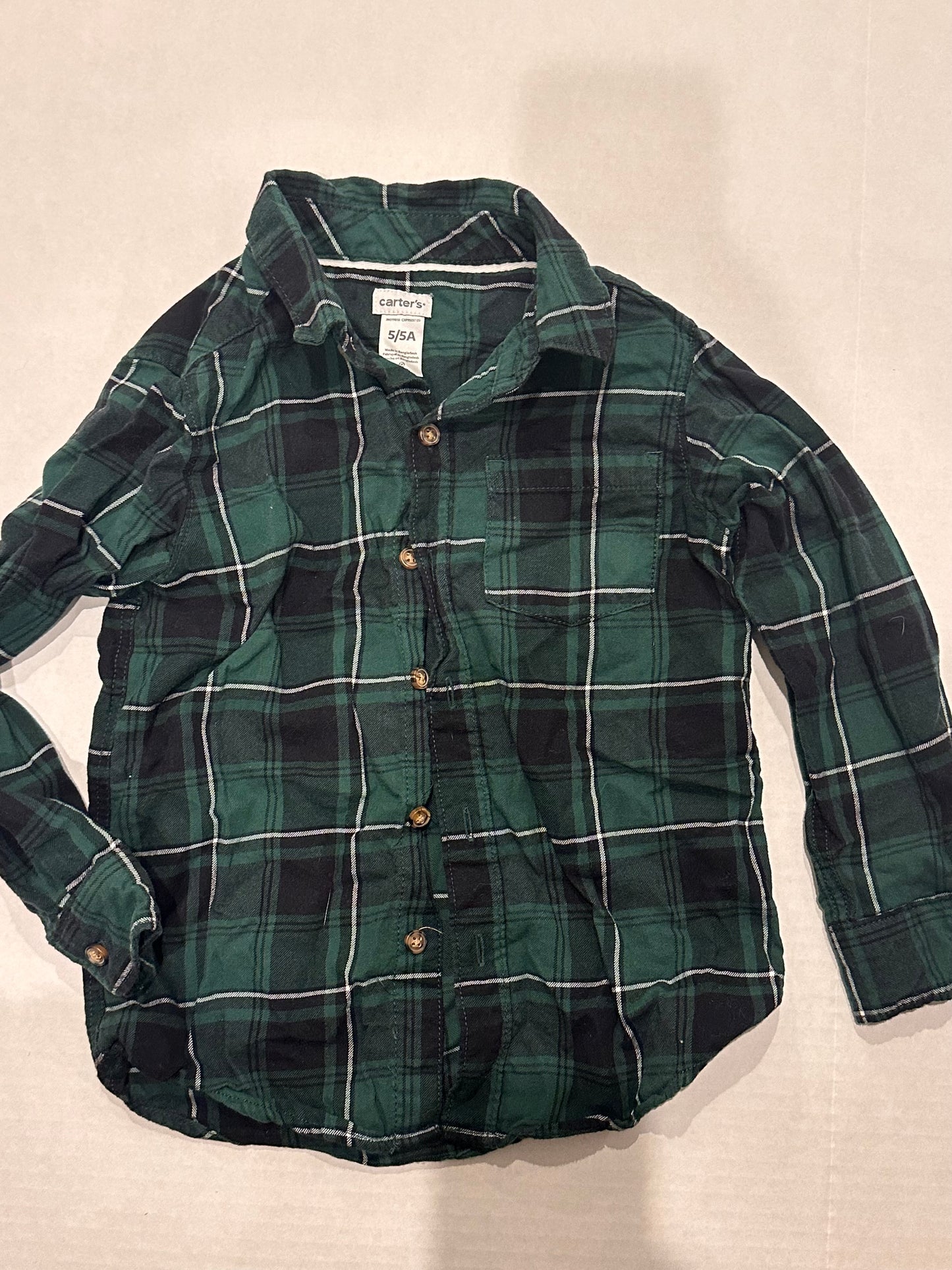 92B boys 5T Carter green plaid button up