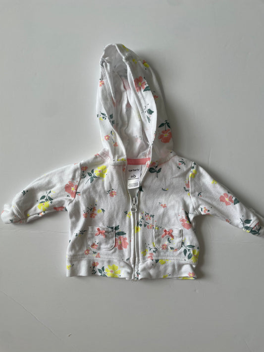 #3 Carters white floral print zip up jacker girls size NB