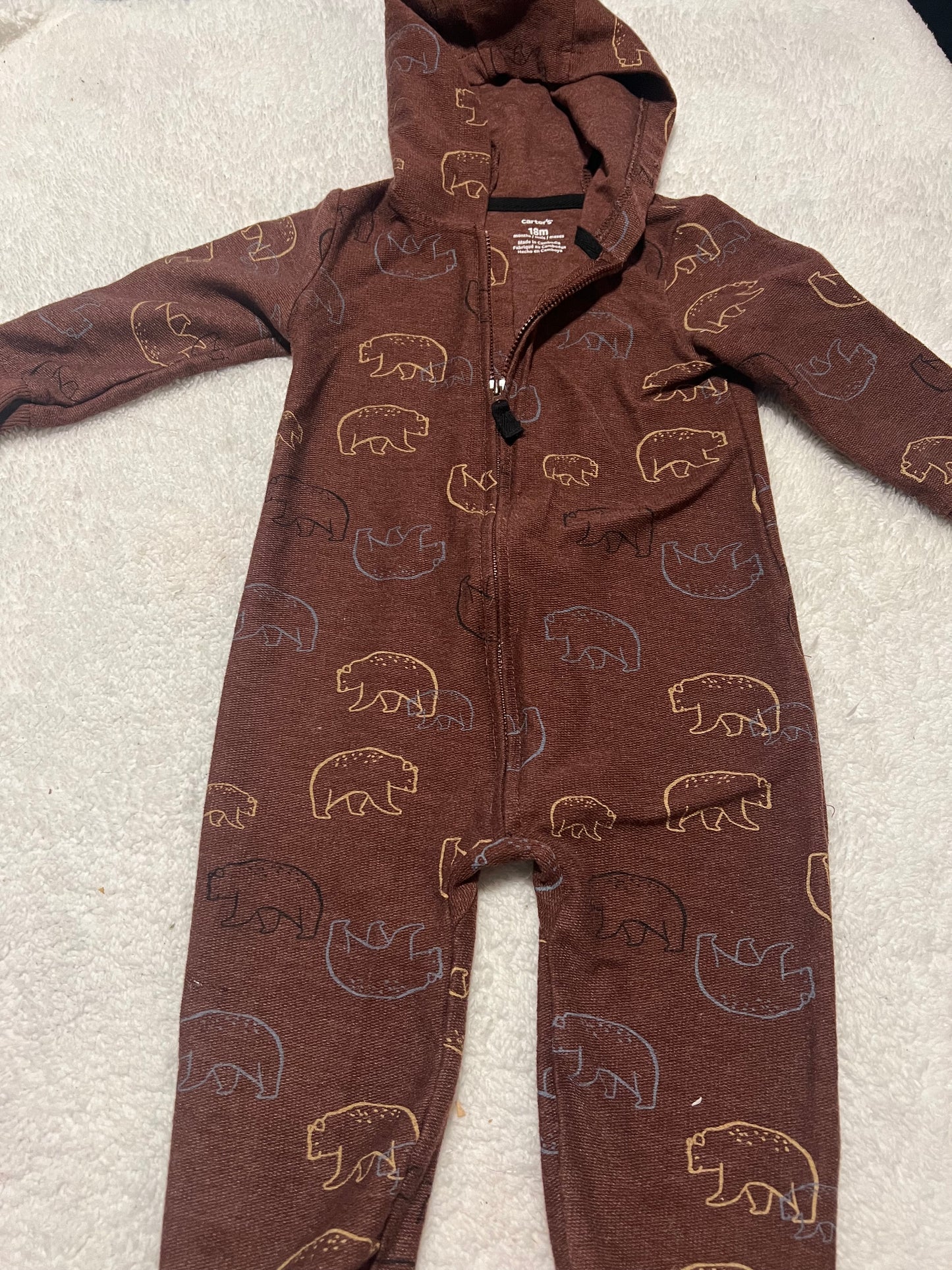 #48 Carters Zipper Hooded Romper 18 Months