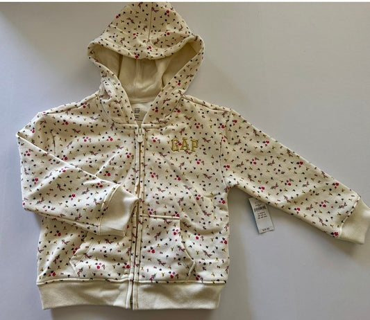 REDUCED #92 girls 4 t NWT GAP while flower hooded zip up sweatshirt