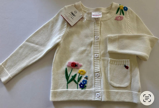 REDUCED #92 girls 4 t NWT Hanna Andersson while embroidered flower button up cardigan