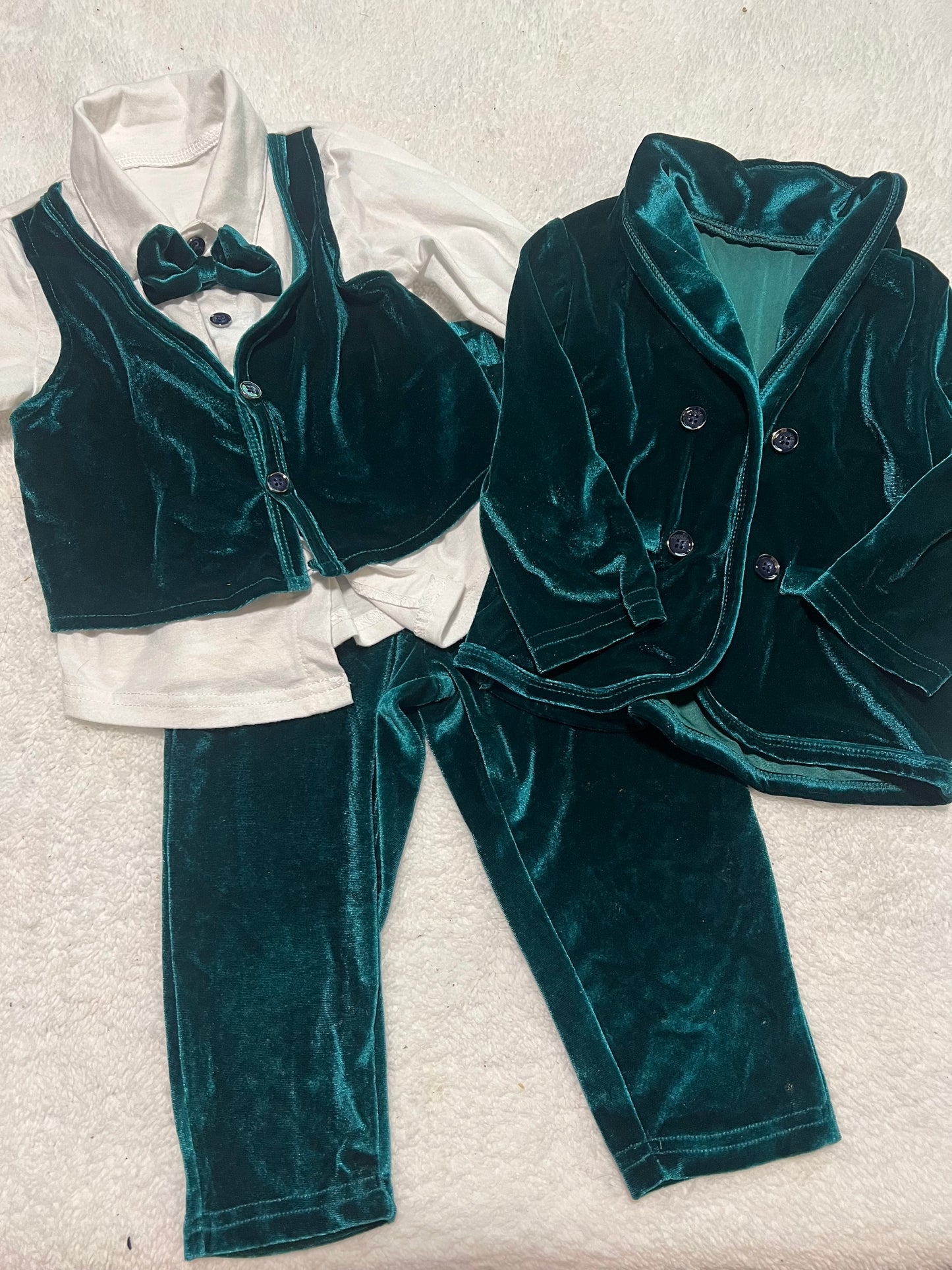 #48 Deep teal 3 piece suit - velvet 12-18 months